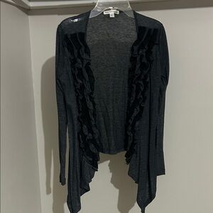 Dark Gray Ruffle-Trim Open Front Cardigan